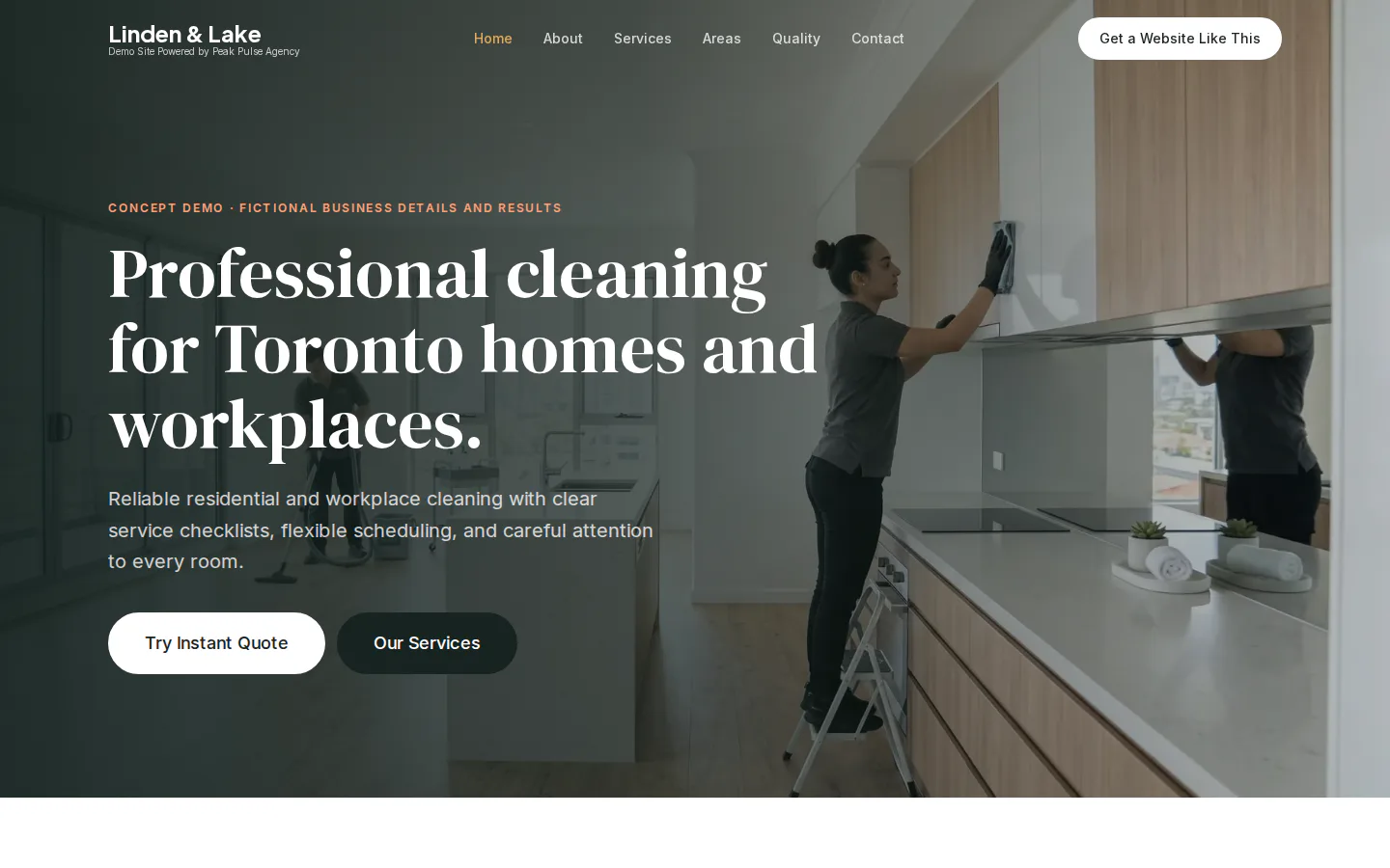 Linden and Lake Cleaning concept website shown on desktop