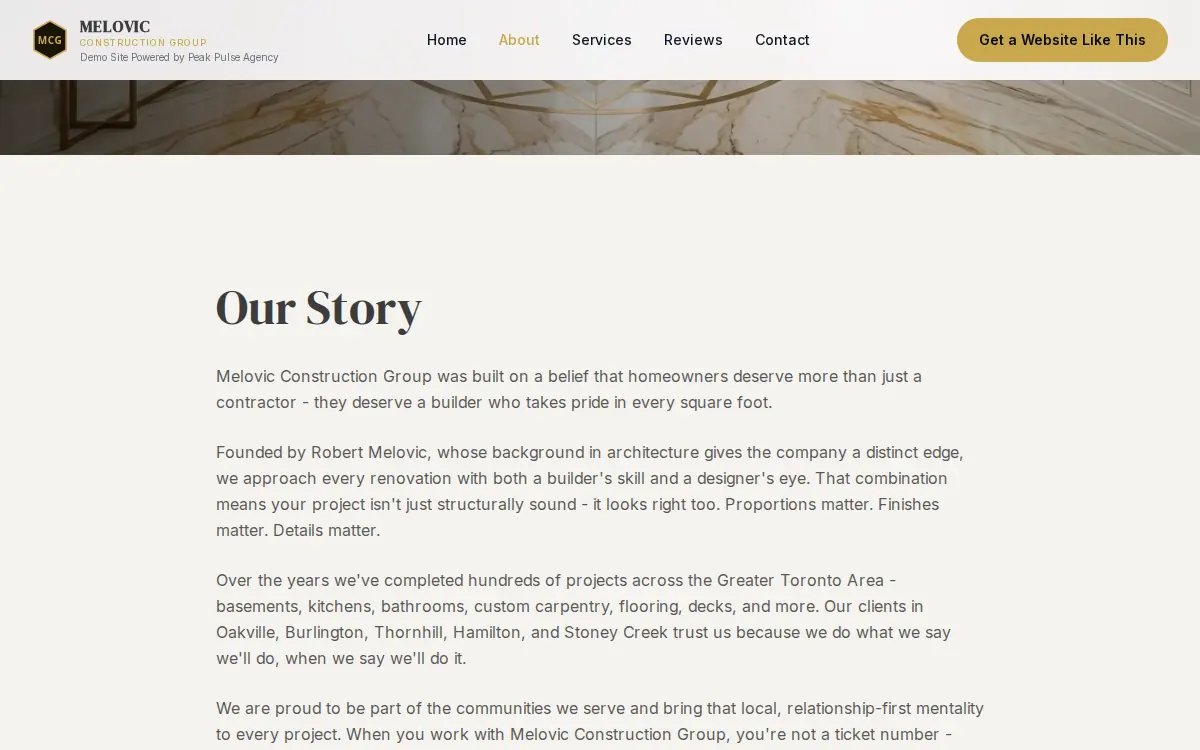 Melovic Construction Group company story section